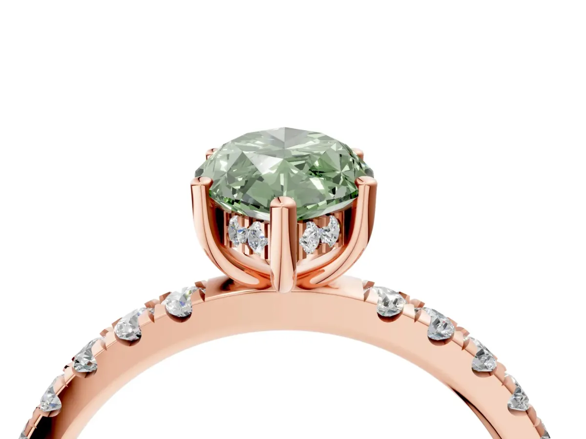 Fancy Green Marquise Cut Diamond Pave Band Solitaire Ring with Round and Prong Setting Rose gold