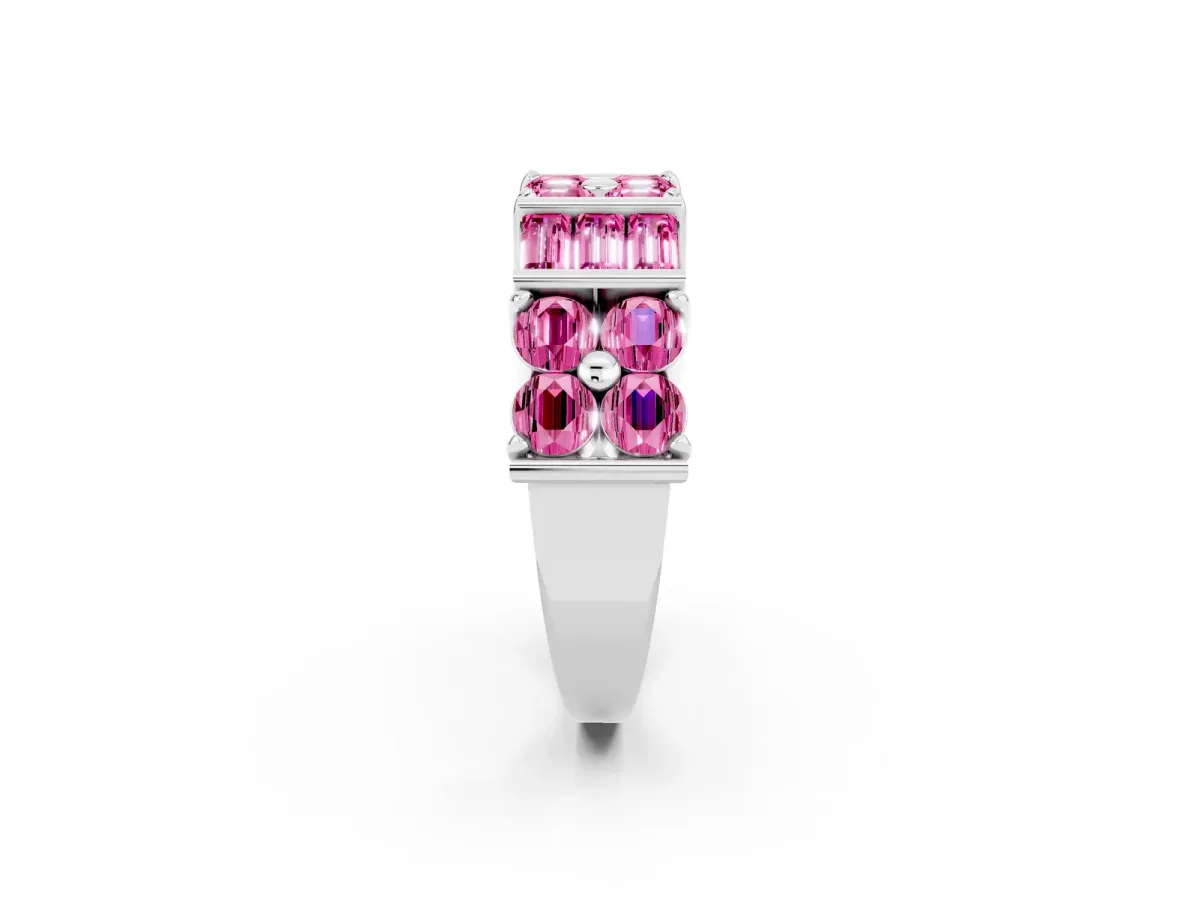 Channel Set Round and Baguette Pink Sapphire Anniversary Band with Prong Setting Silver