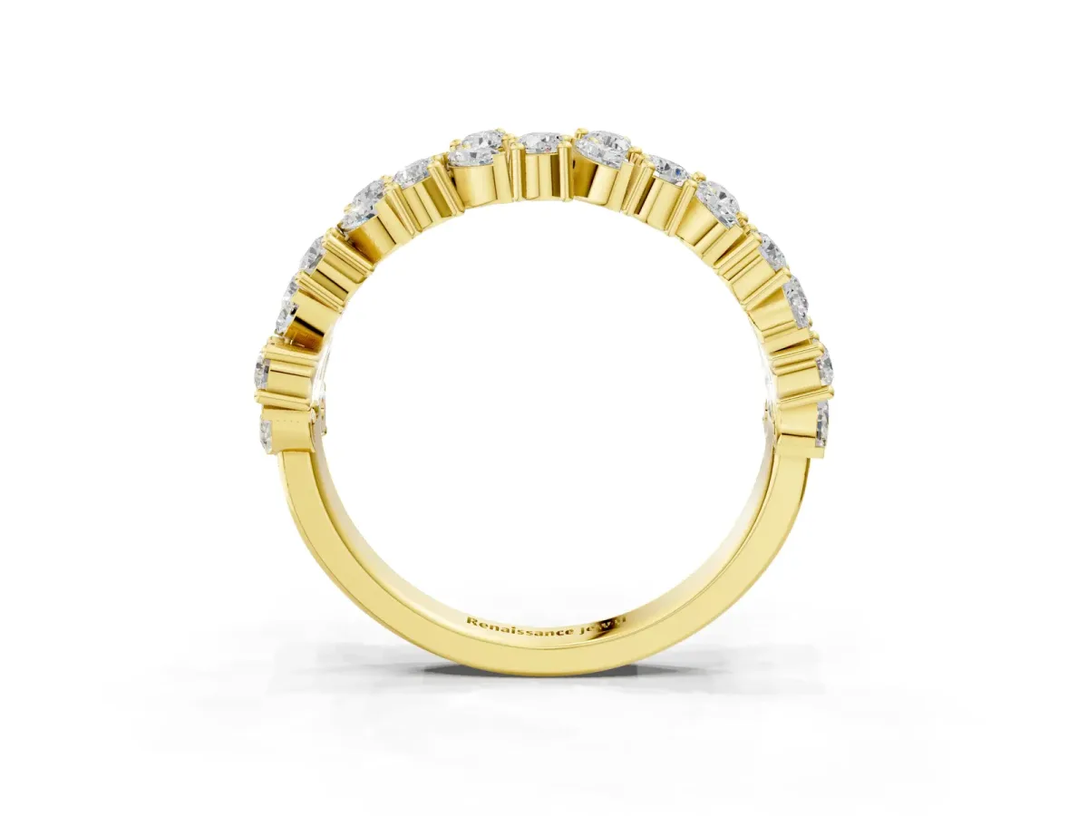 Pave Marquise and Round Diamond Eternity Band with Prong Setting Yellow gold