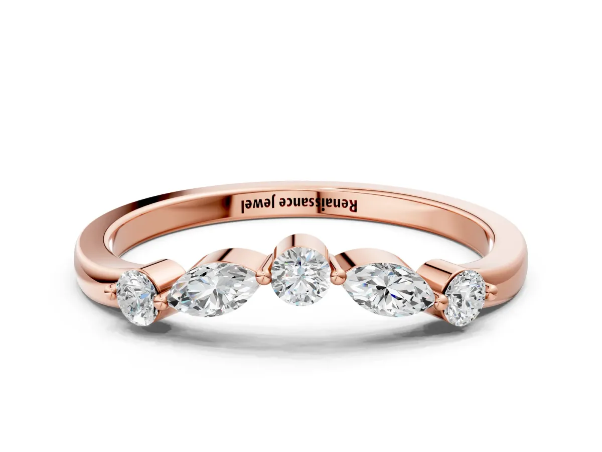 Round and Marquise Diamond Half Eternity Band with Prong Setting Rose gold