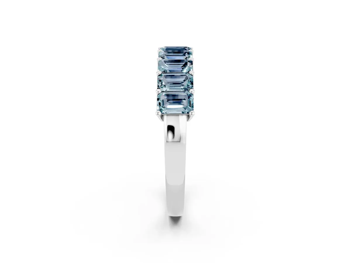 Emerald Cut Aquamarine Prong-Set Eternity Band Silver