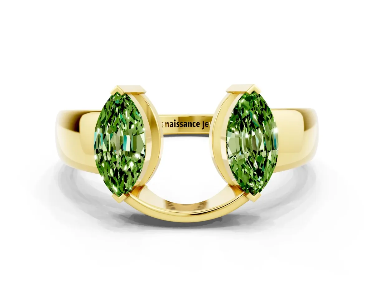 Marquise Peridot Open Band Ring with Tension Setting Yellow gold