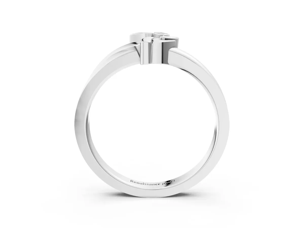 Three-Stone Round Diamond Leaf Bypass Ring with Bezel Setting White gold