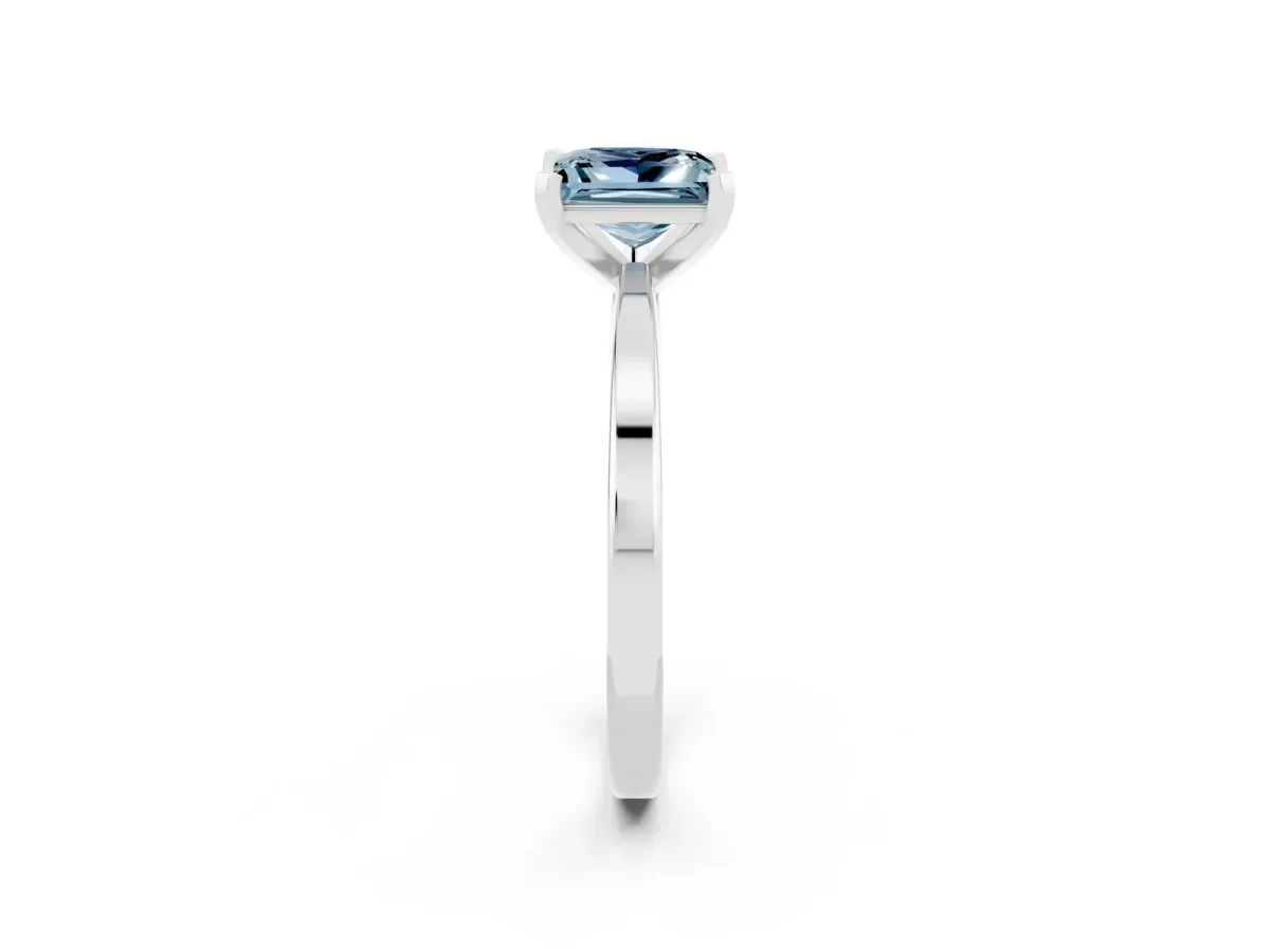 Princess Cut Aquamarine Solitaire Engagement Ring with Classic Band and Four-Prong Setting Silver