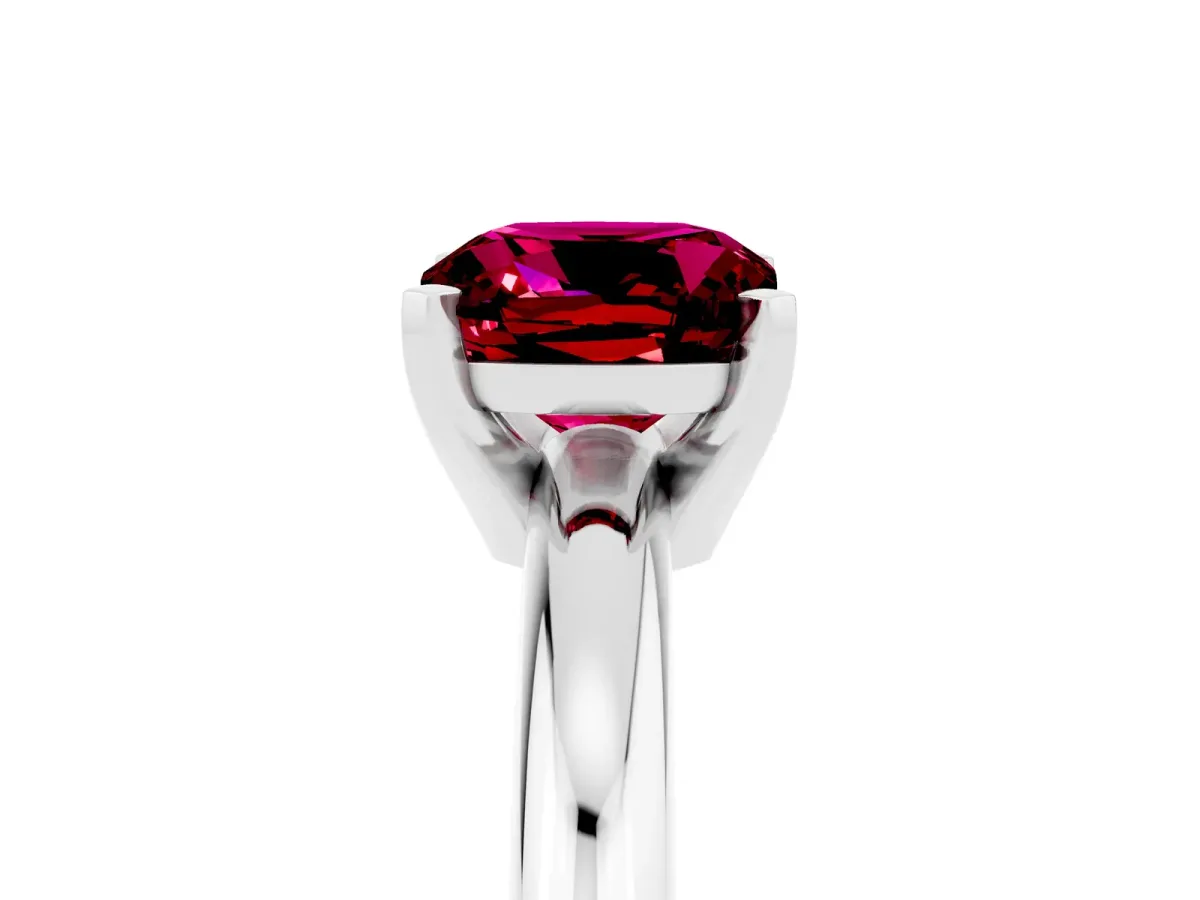 Cushion Cut Garnet Solitaire Engagement Ring with Round Band and Four-Prong Setting Silver