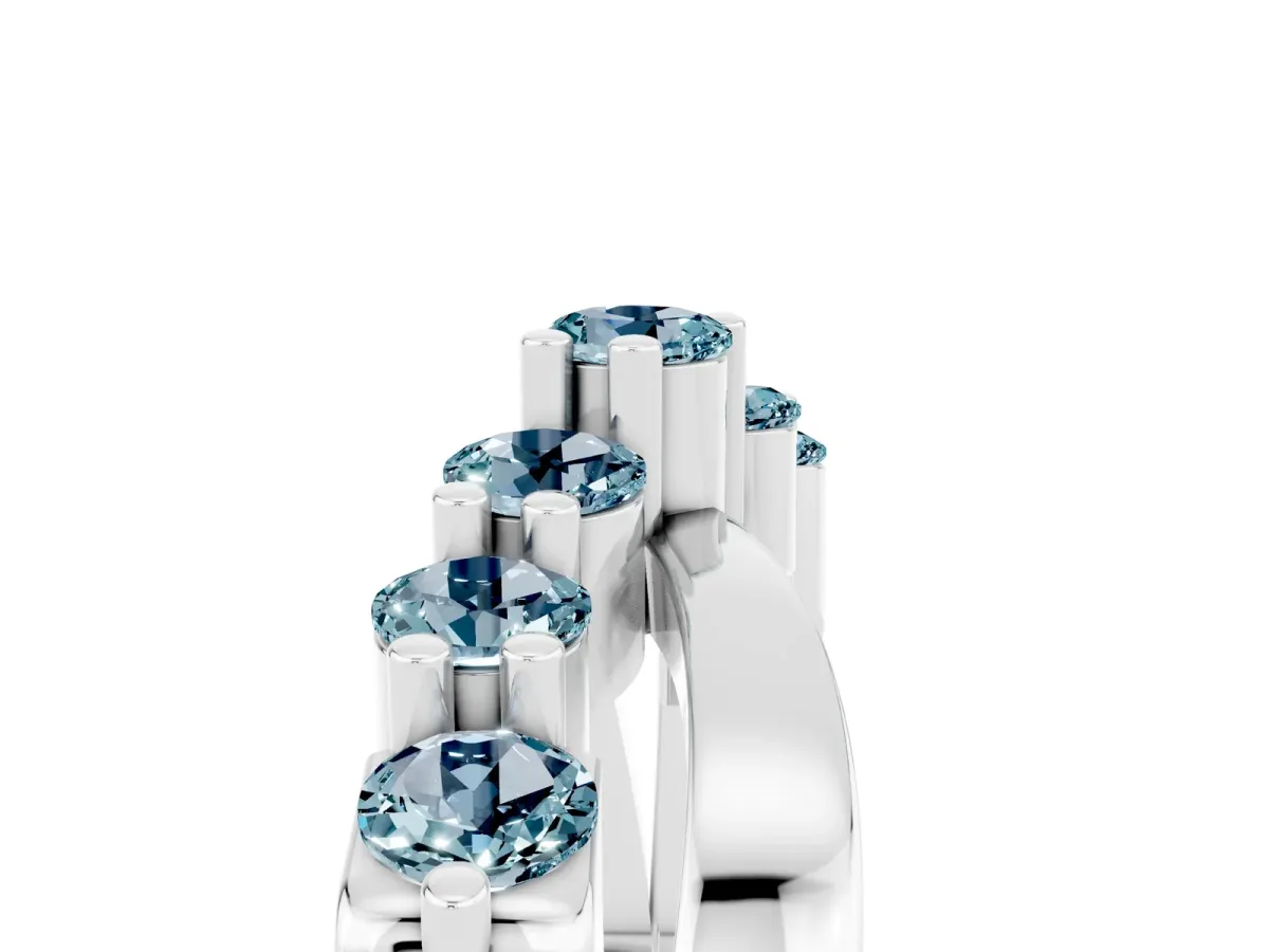 Round Aquamarine Prong-Set Crossover Band Platinum