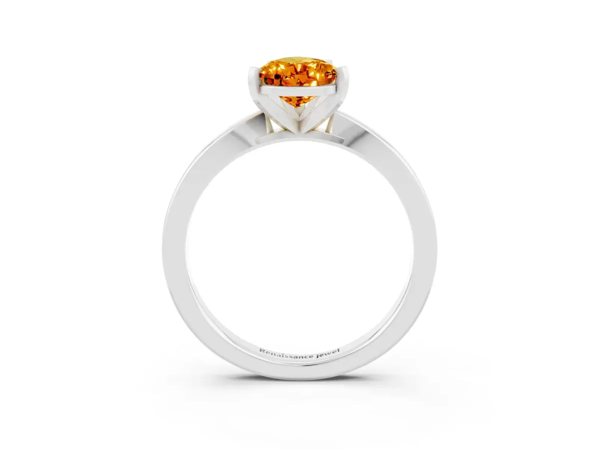 Pear Cut Citrine Solitaire Engagement Ring with Classic Band and Four-Prong Setting Silver