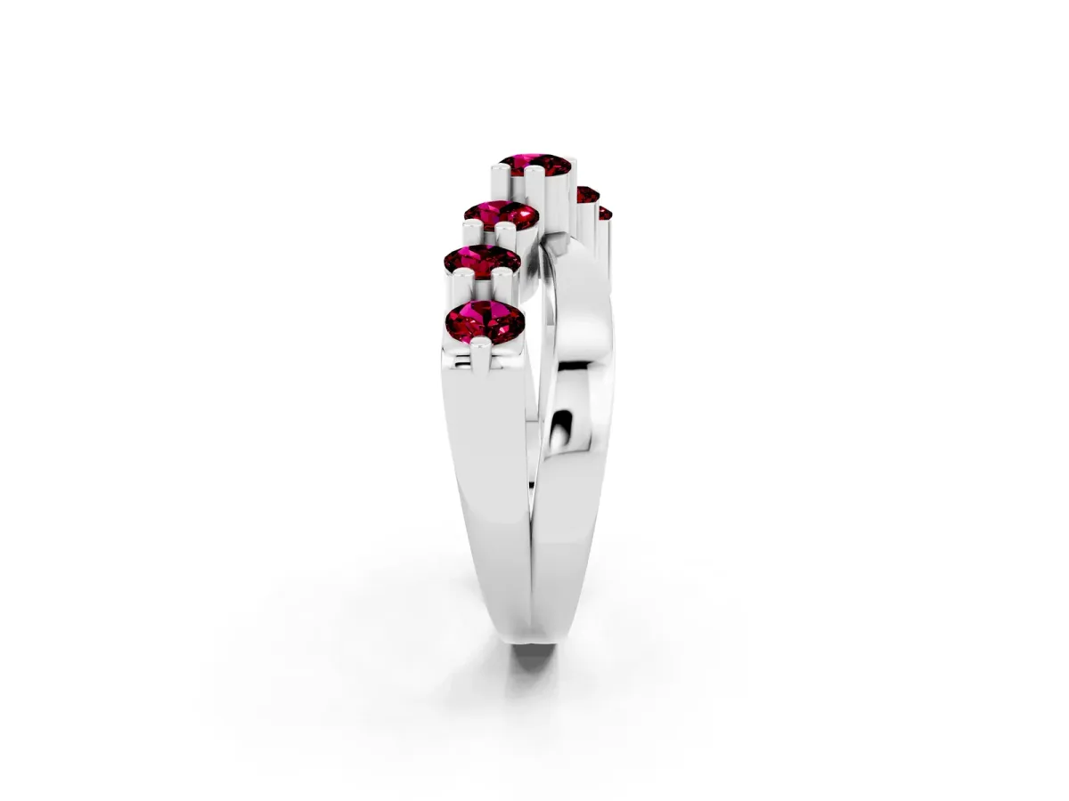 Round Garnet Prong-Set Crossover Band Silver