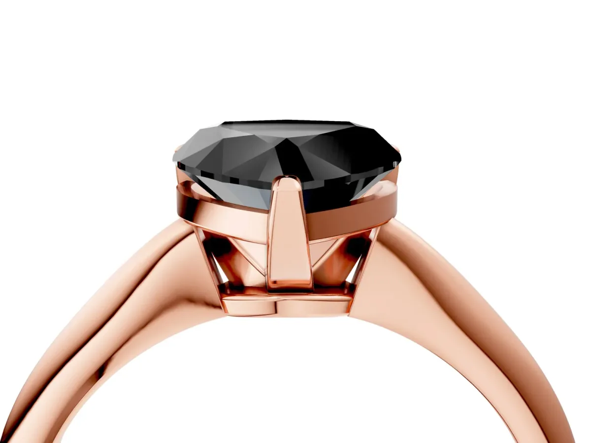 Fancy Black Heart Cut Diamond Solitaire Engagement Ring with Classic Band and Four-Prong Setting Rose gold