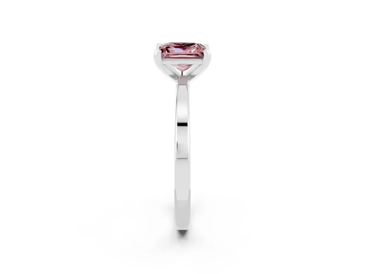 Princess Cut Morganite Solitaire Engagement Ring with Classic Band and Four-Prong Setting Platinum