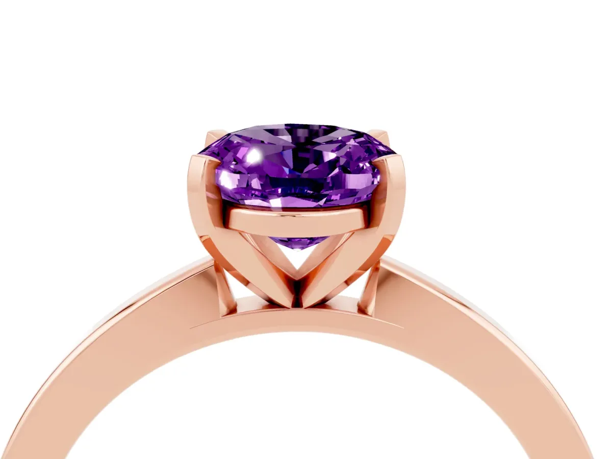 Oval Cut Amethyst Solitaire Engagement Ring with Classic Band and Four-Prong Setting Rose gold