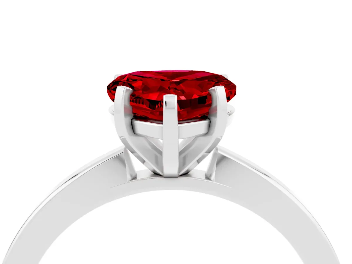 Heart Cut Ruby Solitaire Engagement Ring with Classic Band and Four-Prong Setting Silver