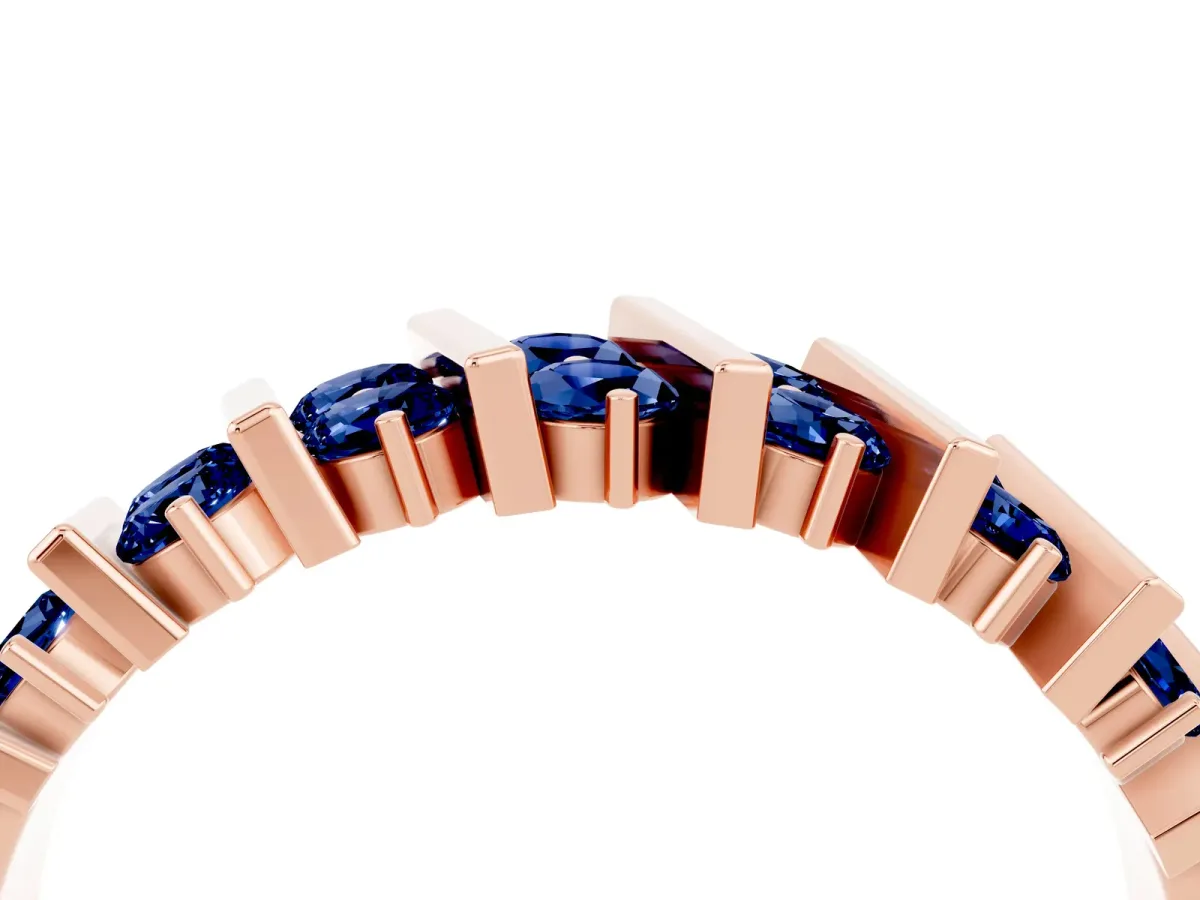 Channel Set Round Blue Sapphire Anniversary Band with Vertical Prongs Rose gold