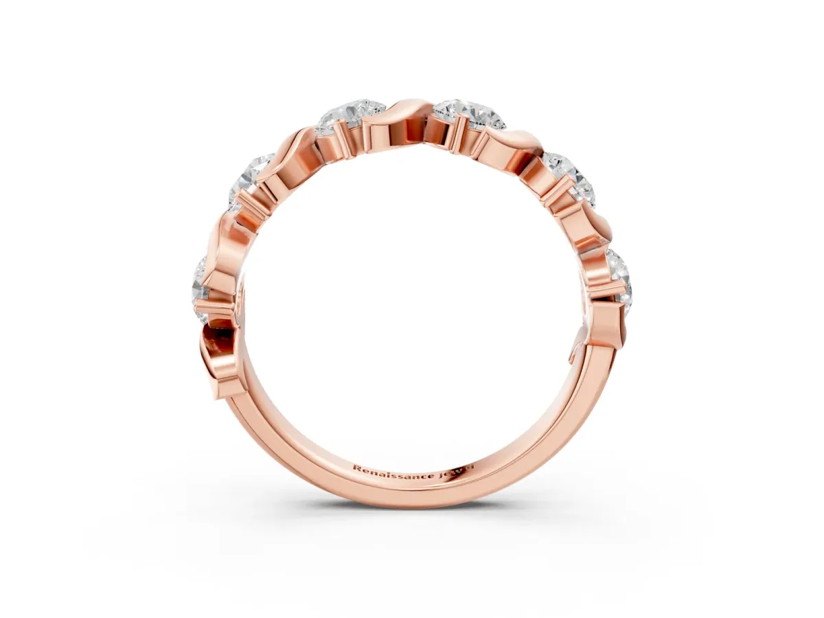 Six-Stone Round Diamond Wave Band with Shared Prong Setting Rose gold