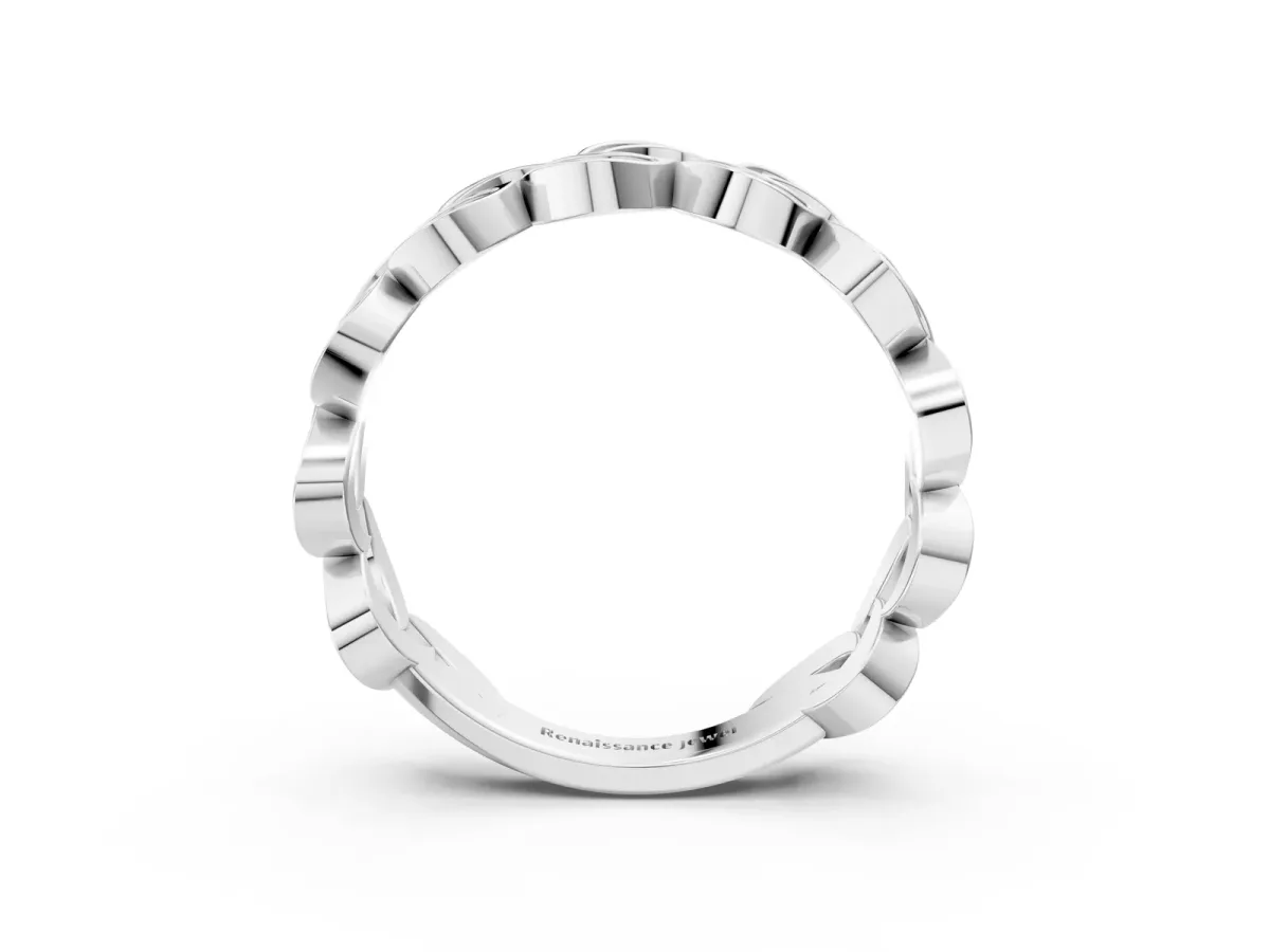 Pavé Round Diamond Interlocking Eternity Band with Bezel Prong Setting Platinum