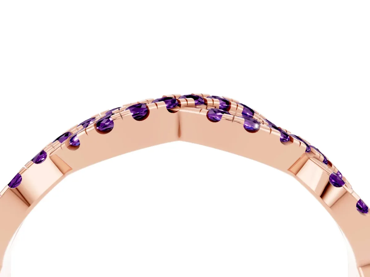Round Amethyst Twisted Eternity Band with Pavé and Shared Prong Setting Rose gold