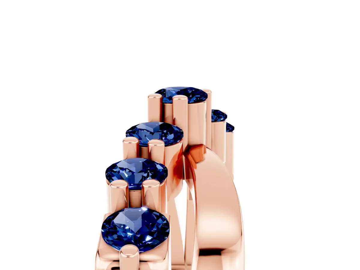 Round Blue Sapphire Prong-Set Crossover Band Rose gold
