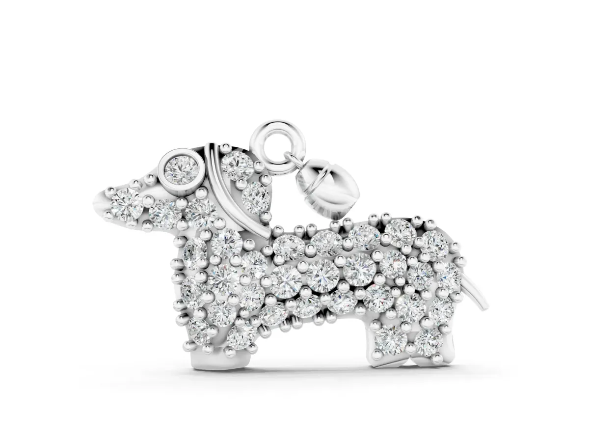 Pavé Round Diamond Prong-Set Dachshund Pendant White gold