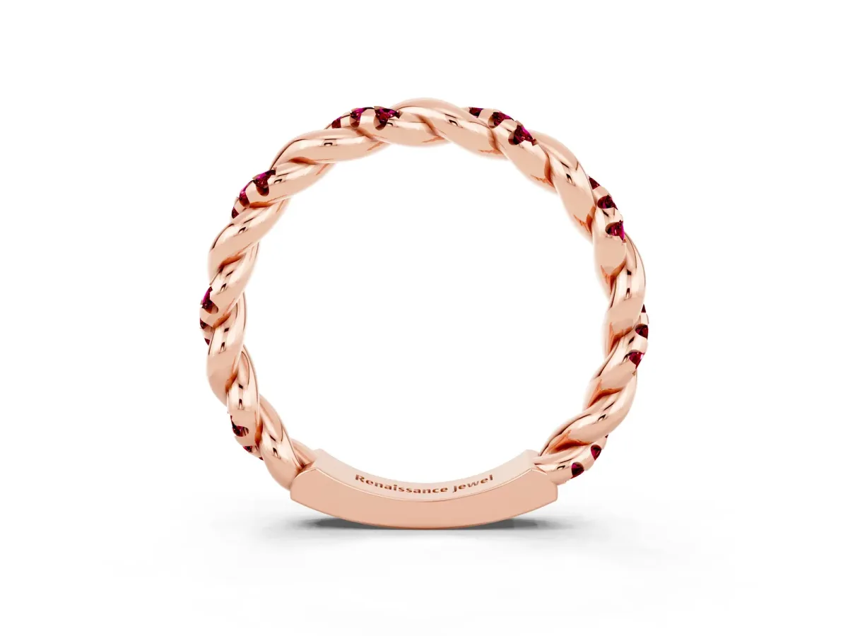 Twisted Pavé Round Garnet Eternity Band Rose gold