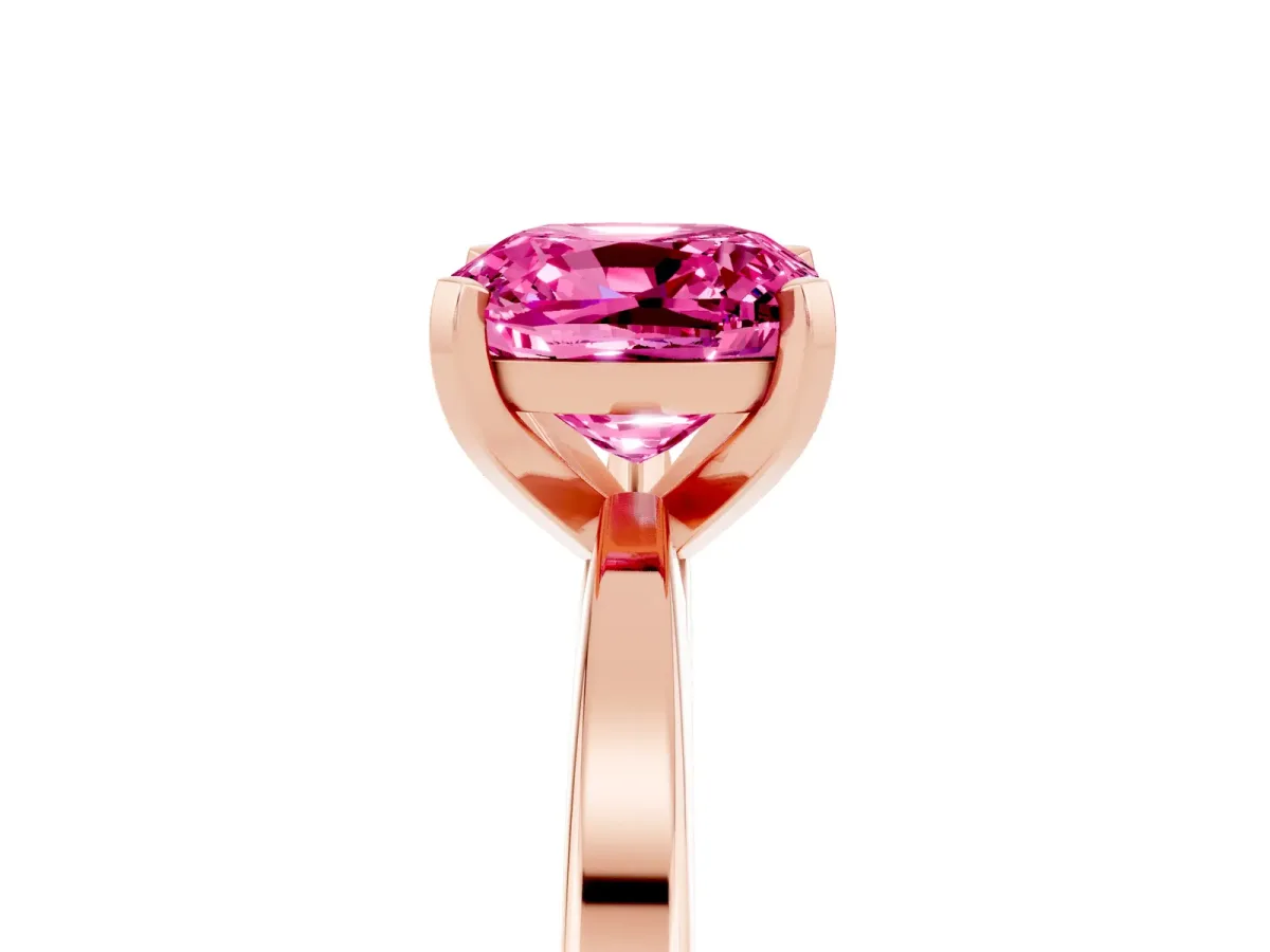 Cushion Cut Pink Sapphire Solitaire Engagement Ring with Classic Band and Four-Prong Setting Rose gold