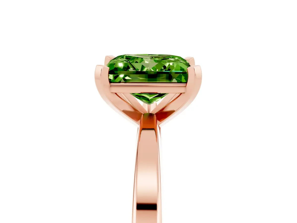 Princess Cut Peridot Solitaire Engagement Ring with Classic Band and Four-Prong Setting Rose gold