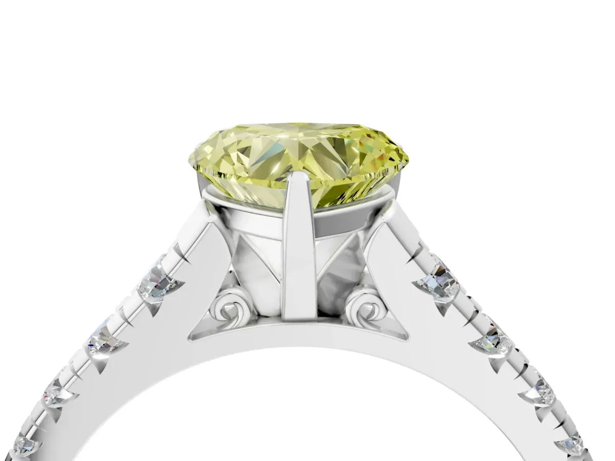 Fancy Yellow Heart Cut Diamond Cathedral Solitaire Ring with Round Pavé Band Platinum
