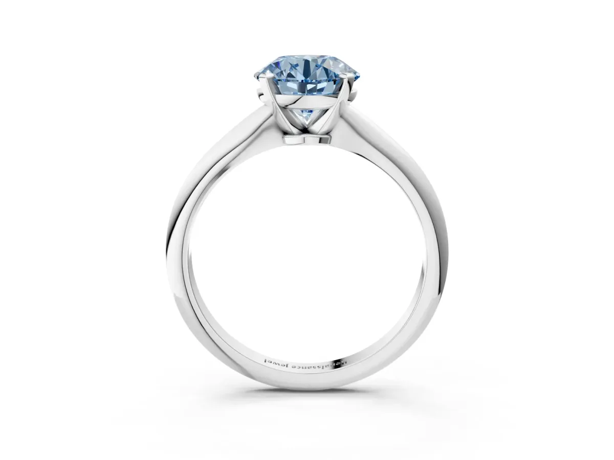 Fancy Blue Round Cut Diamond Solitaire Engagement Ring with Classic Band and Four-Prong Setting White gold