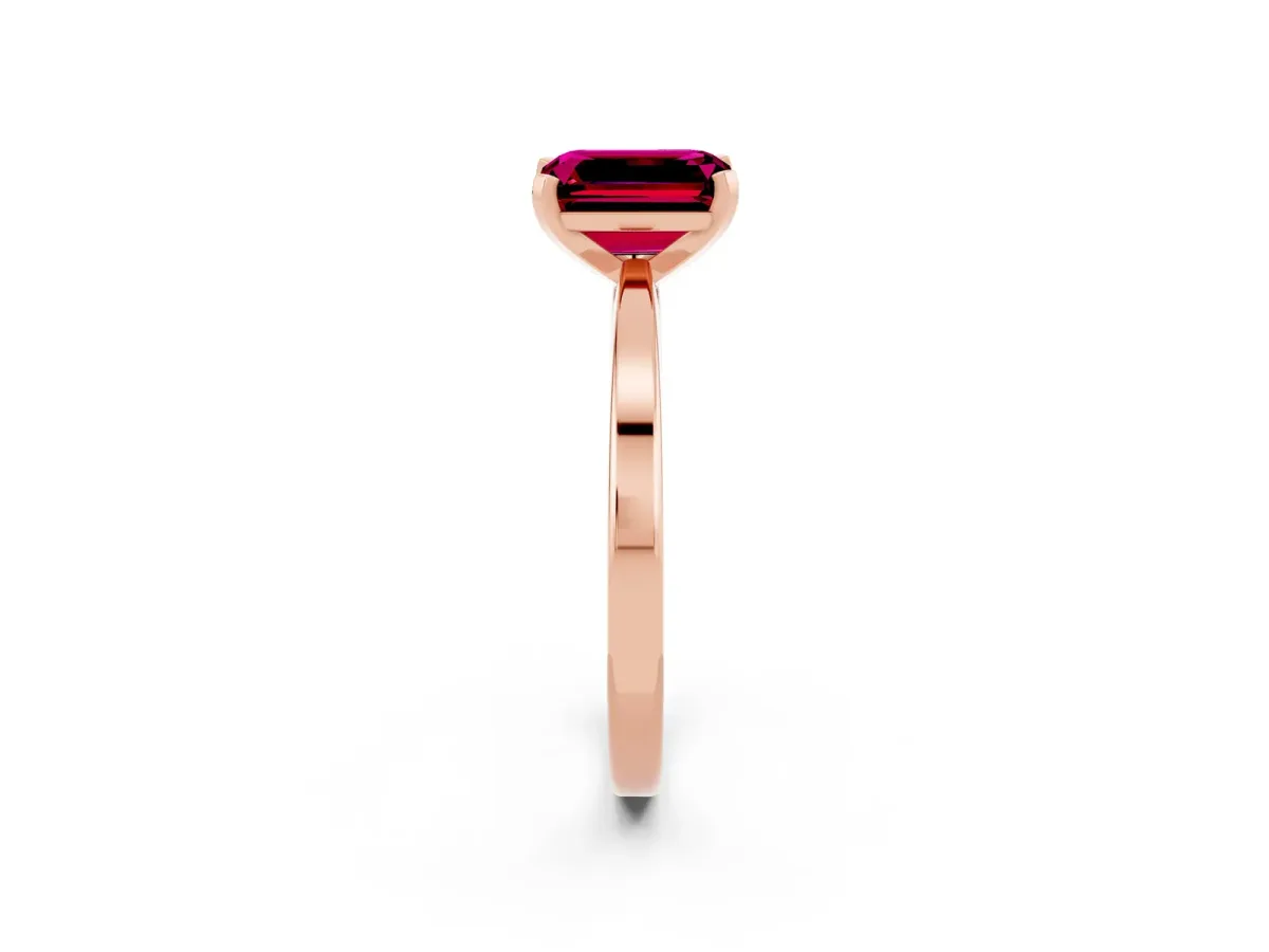 Emerald Cut Garnet Solitaire Engagement Ring with Classic Band and Four-Prong Setting Rose gold
