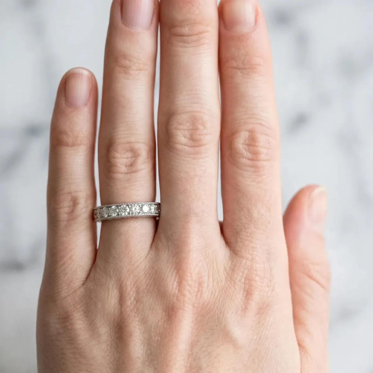 Round Cut Channel Set Diamond Eternity Band Silver
