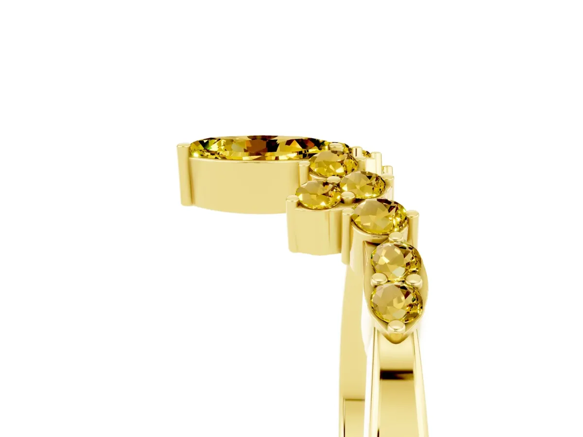 Marquise and Round Yellow Sapphire Chevron Band with Prong Setting Yellow gold