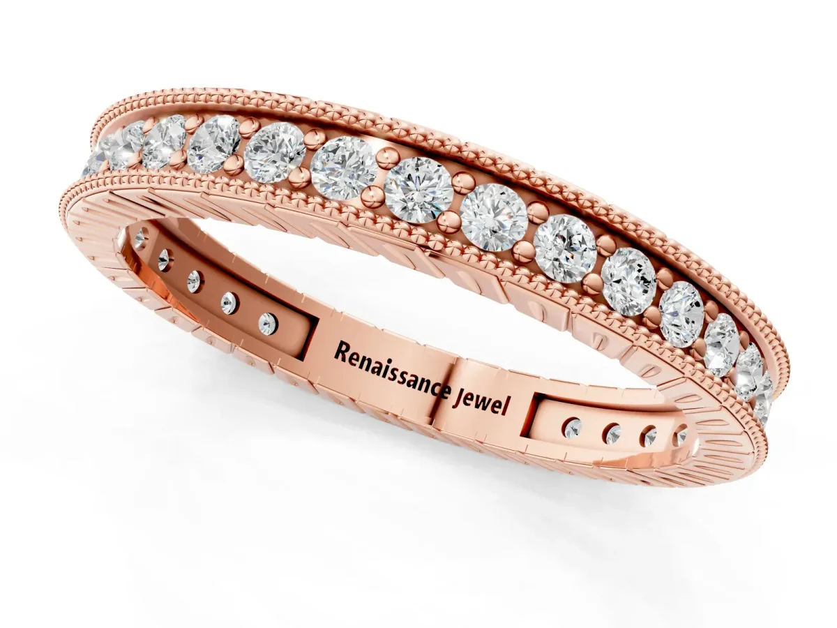Round Cut Diamond Milgrain Bezel Set Eternity Band Rose gold