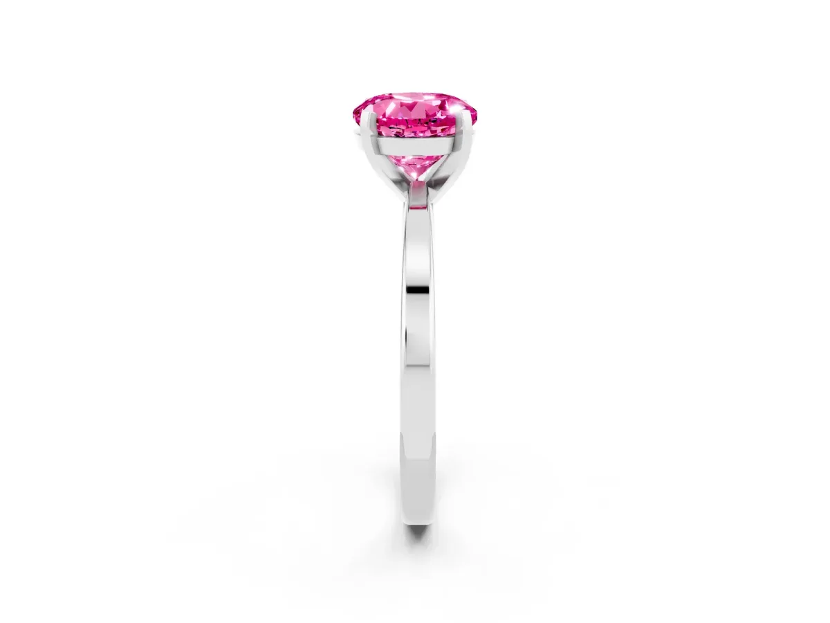 Round Cut Pink Sapphire Solitaire Engagement Ring with Classic Band and Four-Prong Setting Platinum