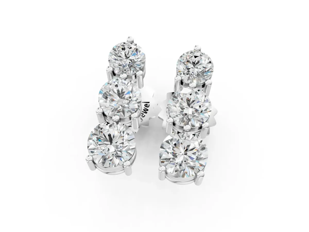 Three-Stone Round Diamond Prong-Set Drop Earrings Silver