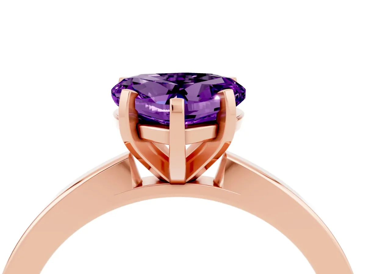Heart Cut Amethyst Solitaire Engagement Ring with Classic Band and Four-Prong Setting Rose gold