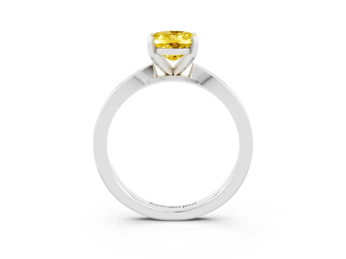 Oval Cut Yellow Sapphire Solitaire Engagement Ring with Classic Band and Four-Prong Setting Silver