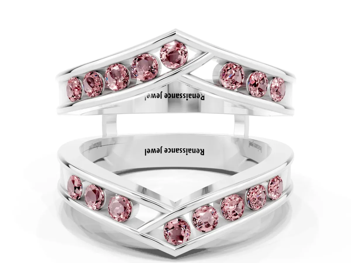 Round Morganite Channel-Set Chevron Band Silver