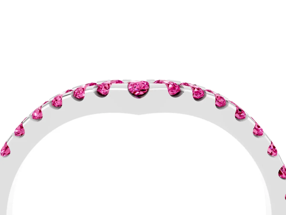 Pavé Round Pink Sapphire Chevron Band with Shared Prong Setting White gold