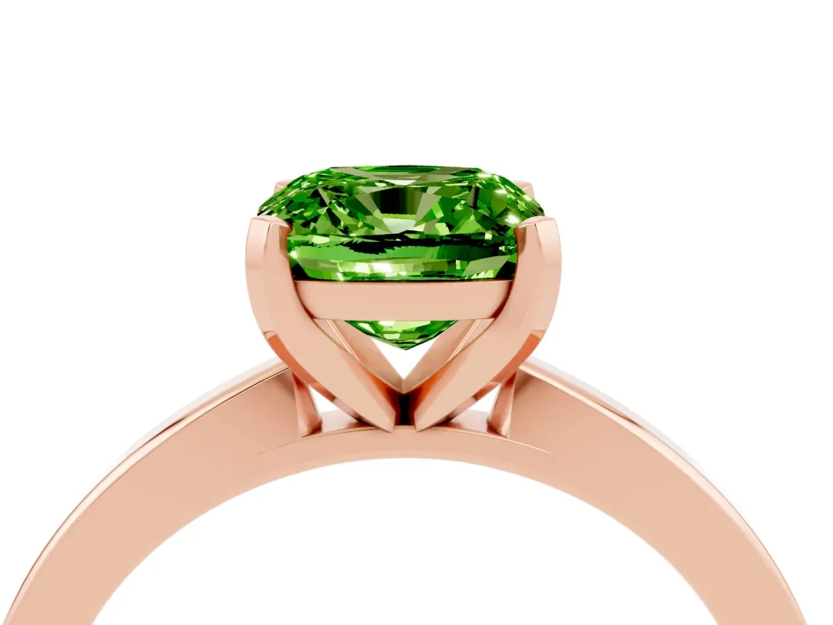 Cushion Cut Peridot Solitaire Engagement Ring with Classic Band and Four-Prong Setting Rose gold