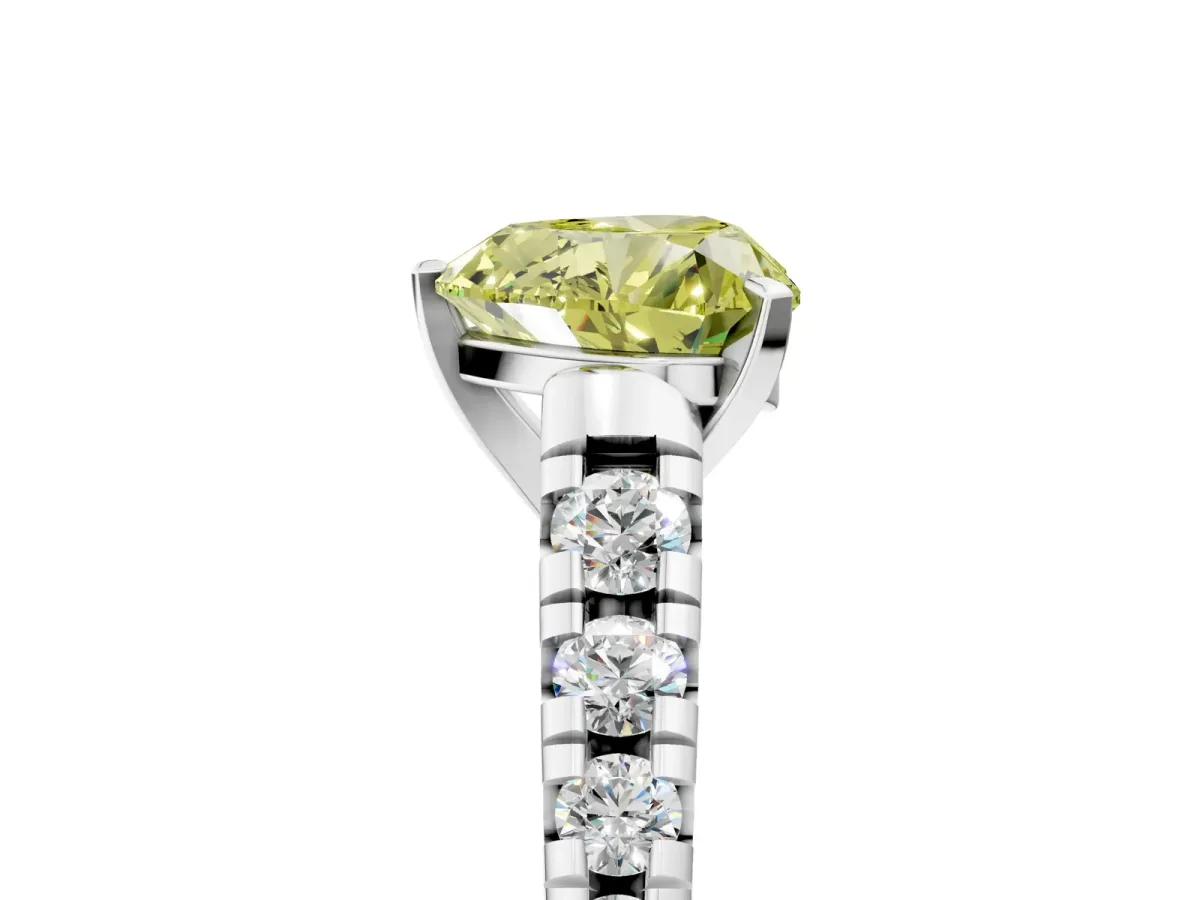 Fancy Yellow Heart Cut Diamond Cathedral Solitaire Ring with Round Pavé Band Platinum