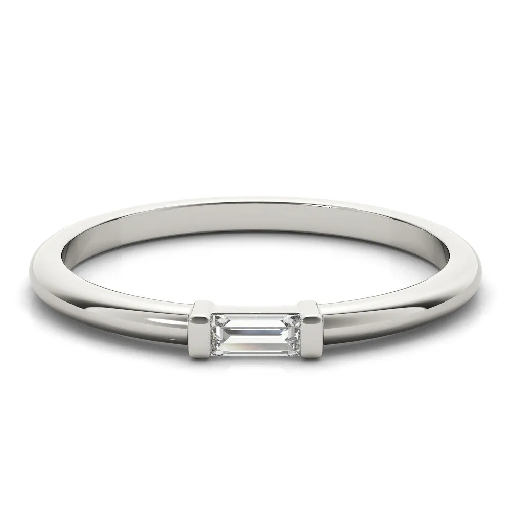Baguette Solitaire Bar-Set Minimalist Band Silver