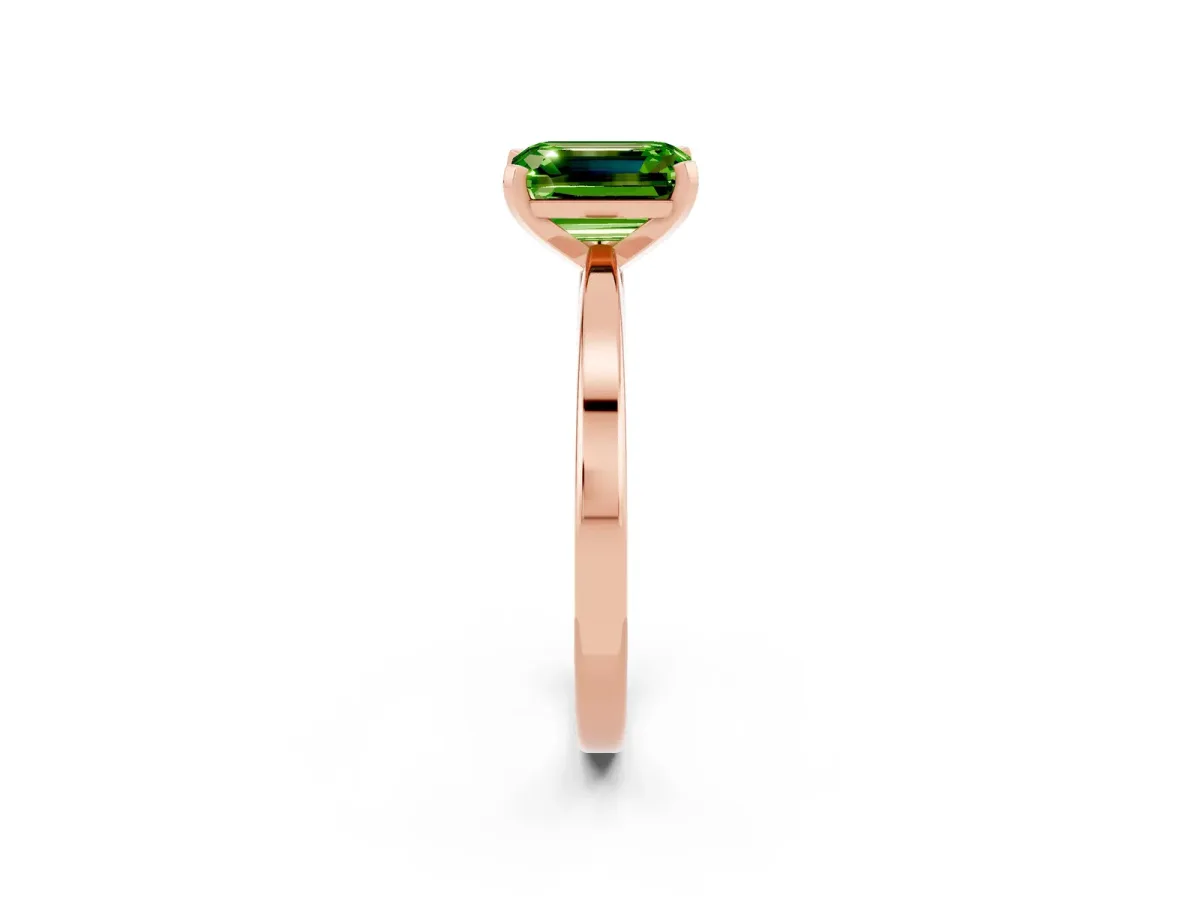 Emerald Cut Peridot Solitaire Engagement Ring with Classic Band and Four-Prong Setting Rose gold