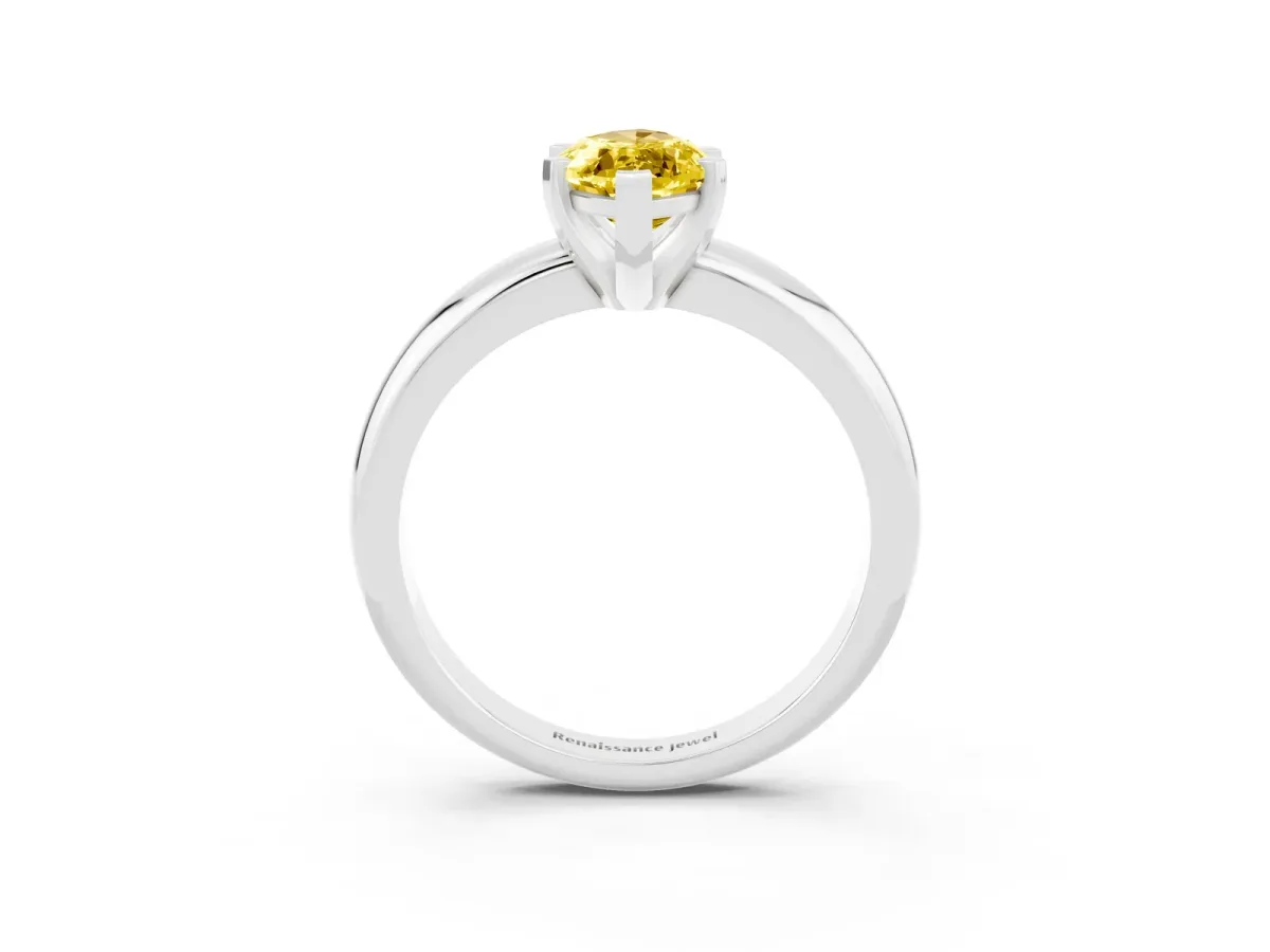 Marquise Cut Yellow Sapphire Solitaire Engagement Ring with Round Band and Four-Prong Setting Silver