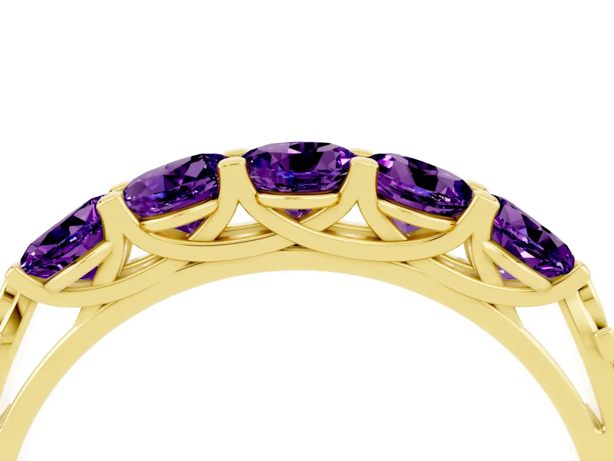 Five-Stone Round Amethyst Prong-Set Band Yellow gold