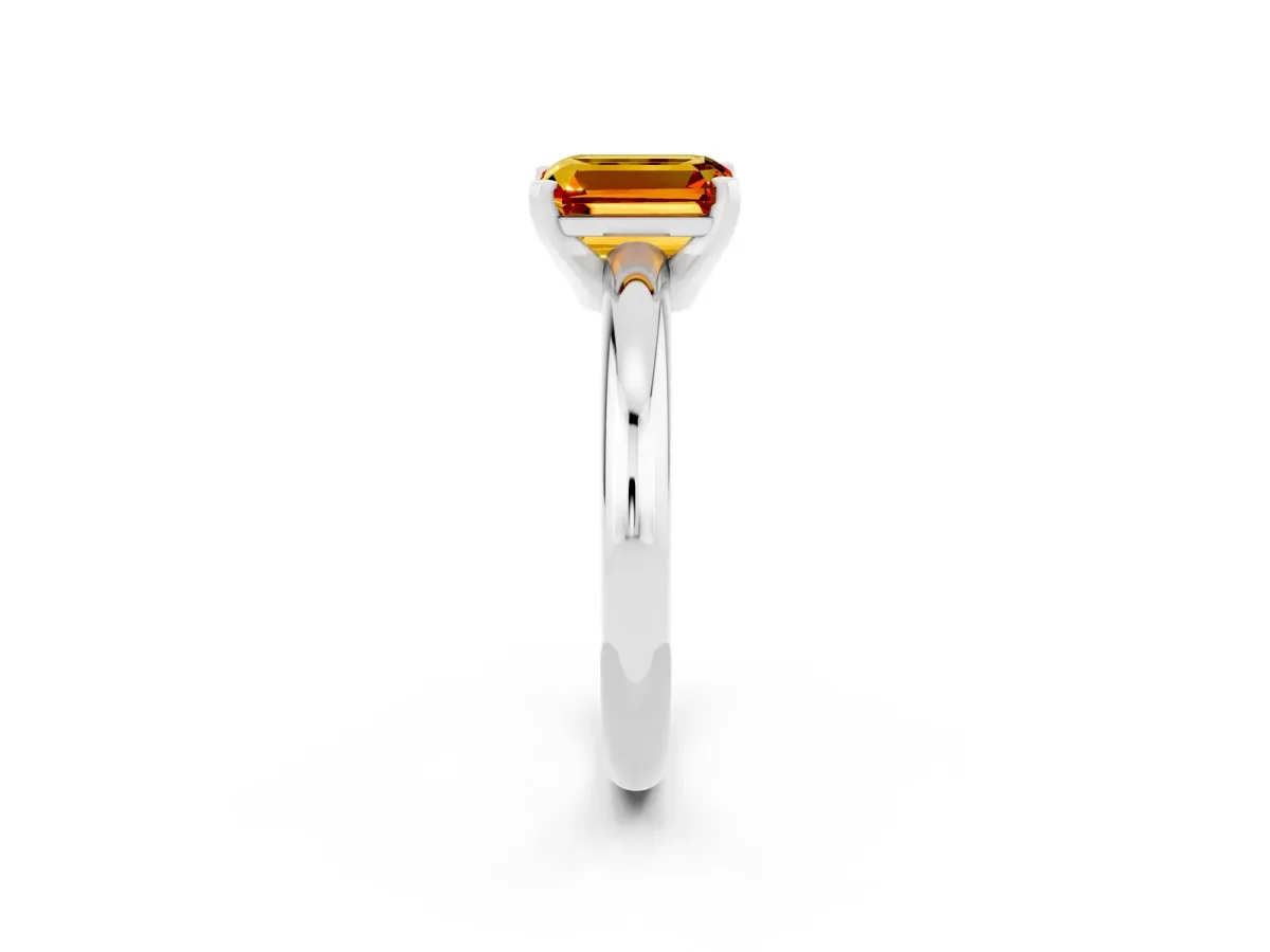 Emerald Cut Citrine Solitaire Engagement Ring with Round Band and Four-Prong Setting White gold