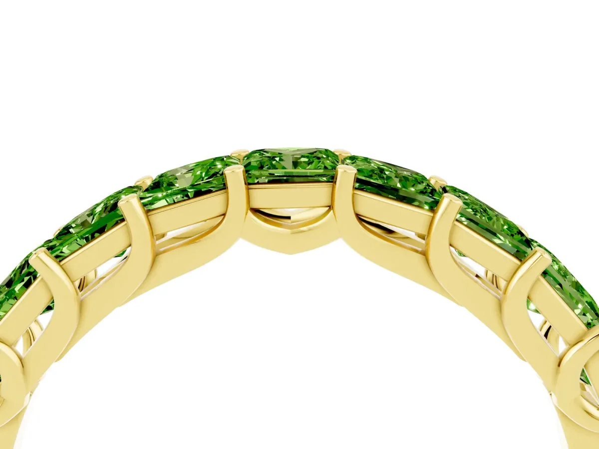 Princess Cut Peridot Channel-Set Eternity Band with Prong Setting Yellow gold