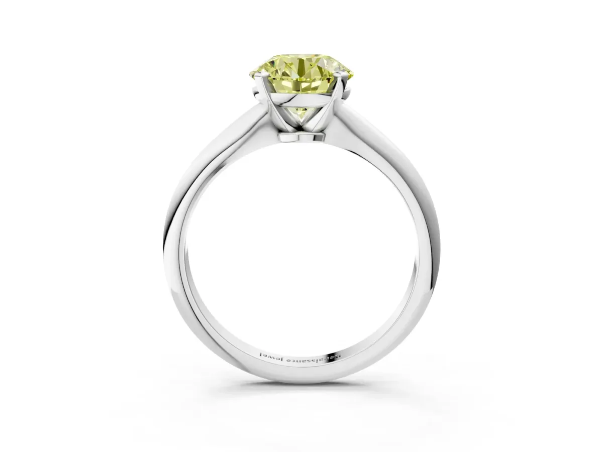 Fancy Yellow Round Cut Diamond Solitaire Engagement Ring with Classic Band and Four-Prong Setting Silver