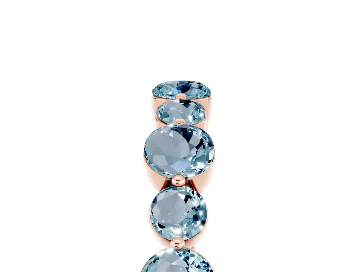 Round Aquamarine Scalloped Prong Set Eternity Band Rose gold
