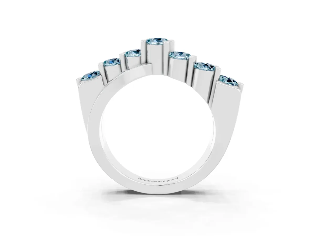Round Aquamarine Prong-Set Crossover Band Platinum