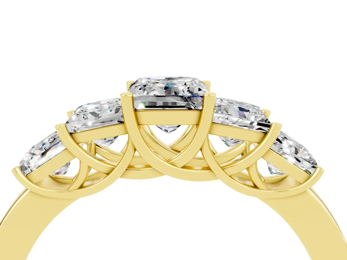 Princess Cut Five-Stone Moissanite Ring with Classic Prong Setting Yellow gold