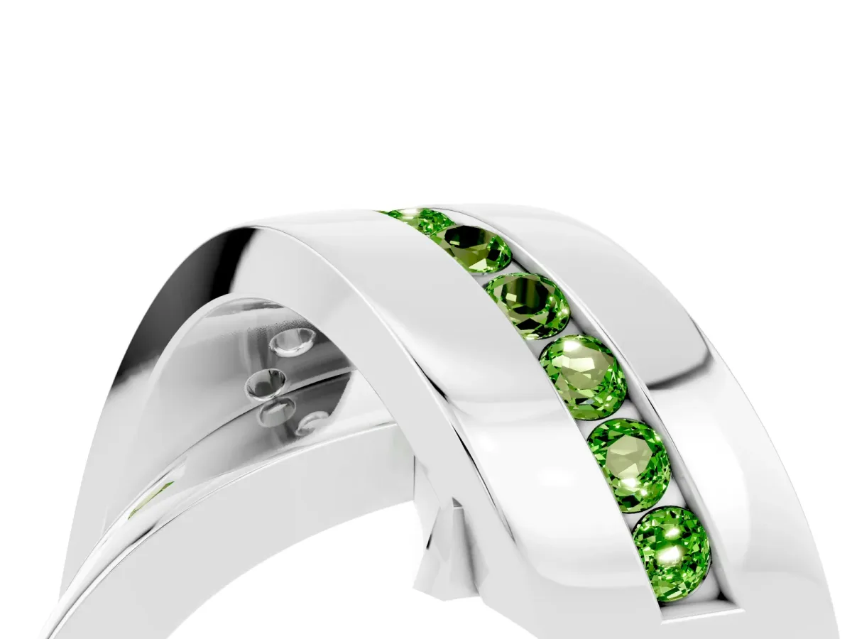 Pavé Round Peridot Crossover Band with Channel Setting White gold